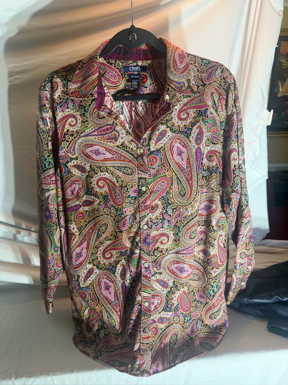 Chaps Men’s Paisley Button-Down Shirt in Purple, Pink, Green